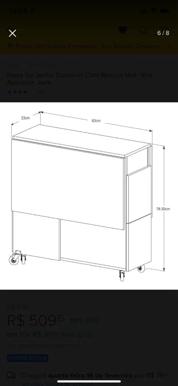 Mesa de Jantar Dobrável/Retrátil com 4 Bancos - MDF Branco - Foto 4