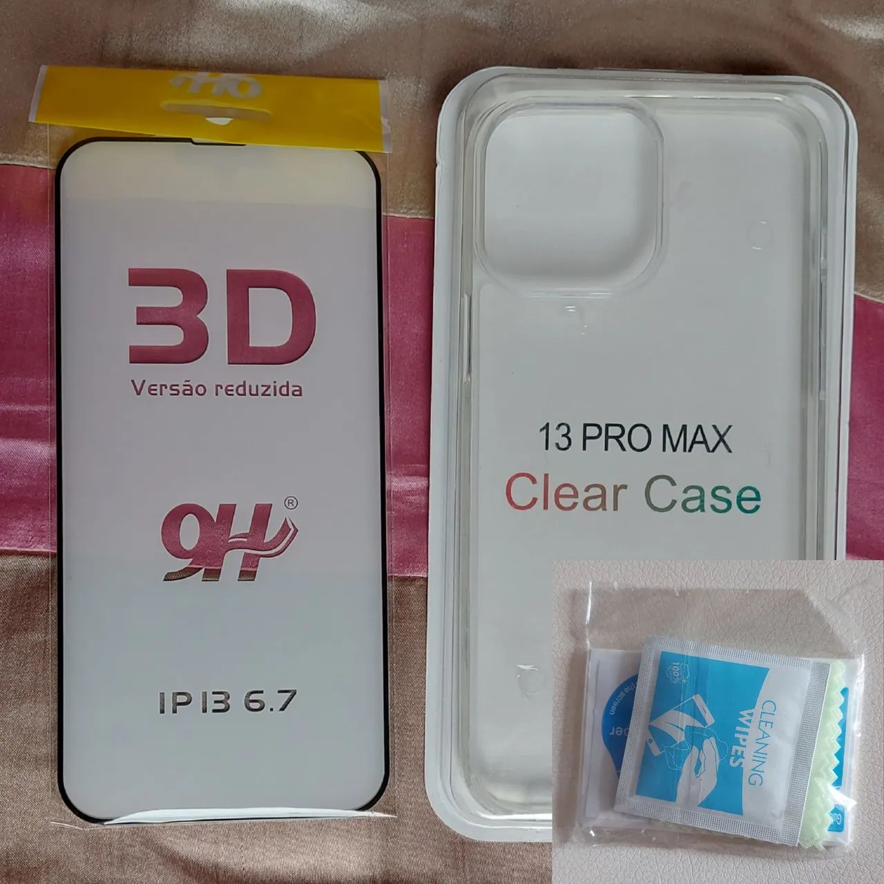 Película 3d (c/ kit de aplicação) + case silicone transparente p/ iPhone 13 pro max