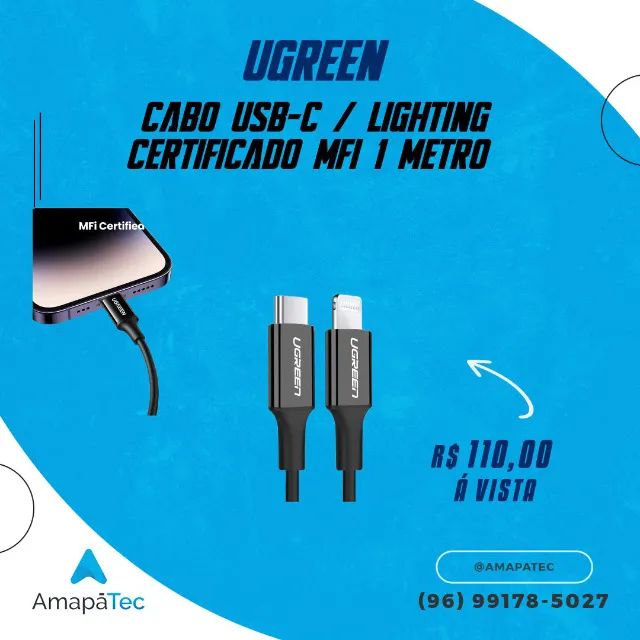 Cabo Ugreen Usb-C /  Lightning 1 Metro Mfi 3a