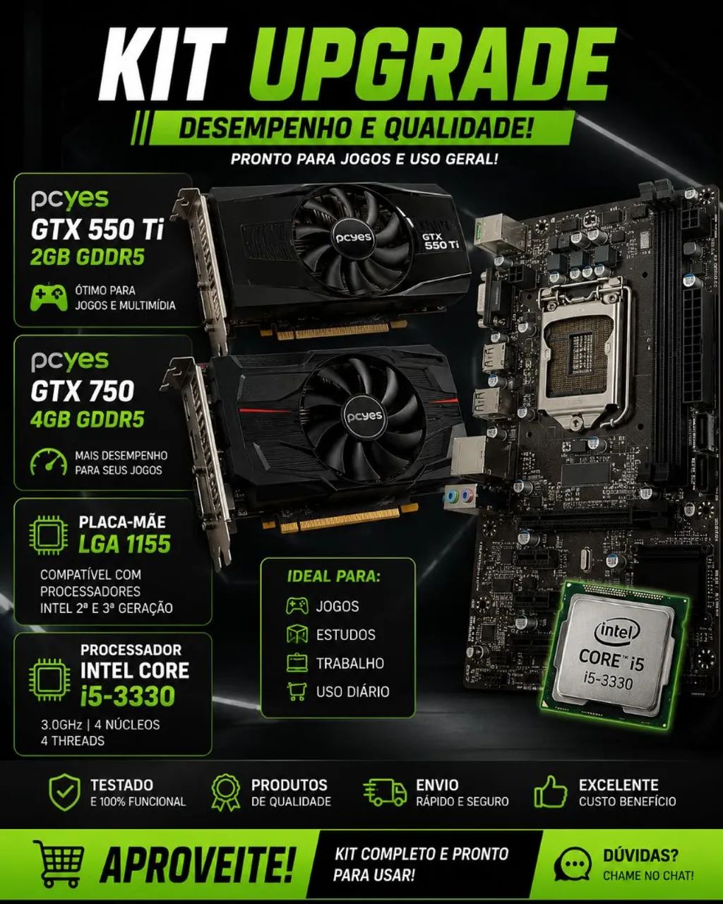 KIT PLACA MÃE COM PLACA DE VÍDEO OFERTA SEMI NOVOS 