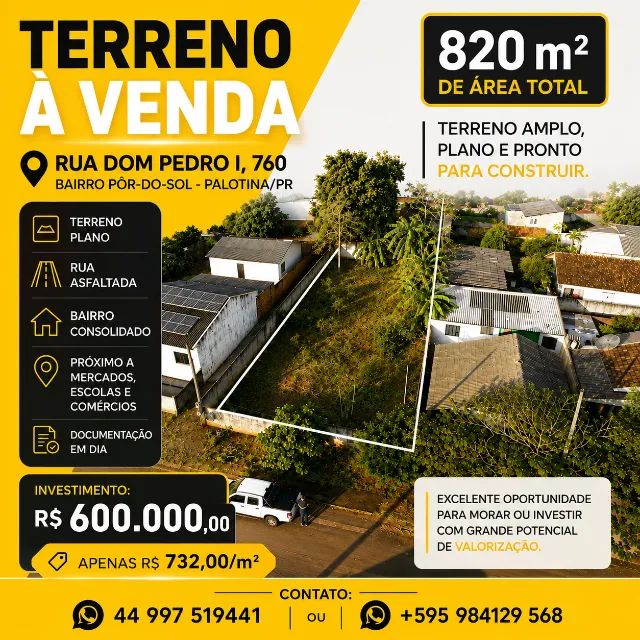 Terreno de 820m2 em palotina