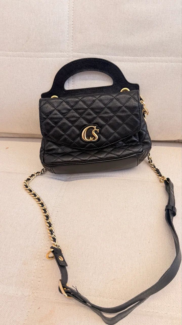 Bolsa preta Carmen Steffens couro 