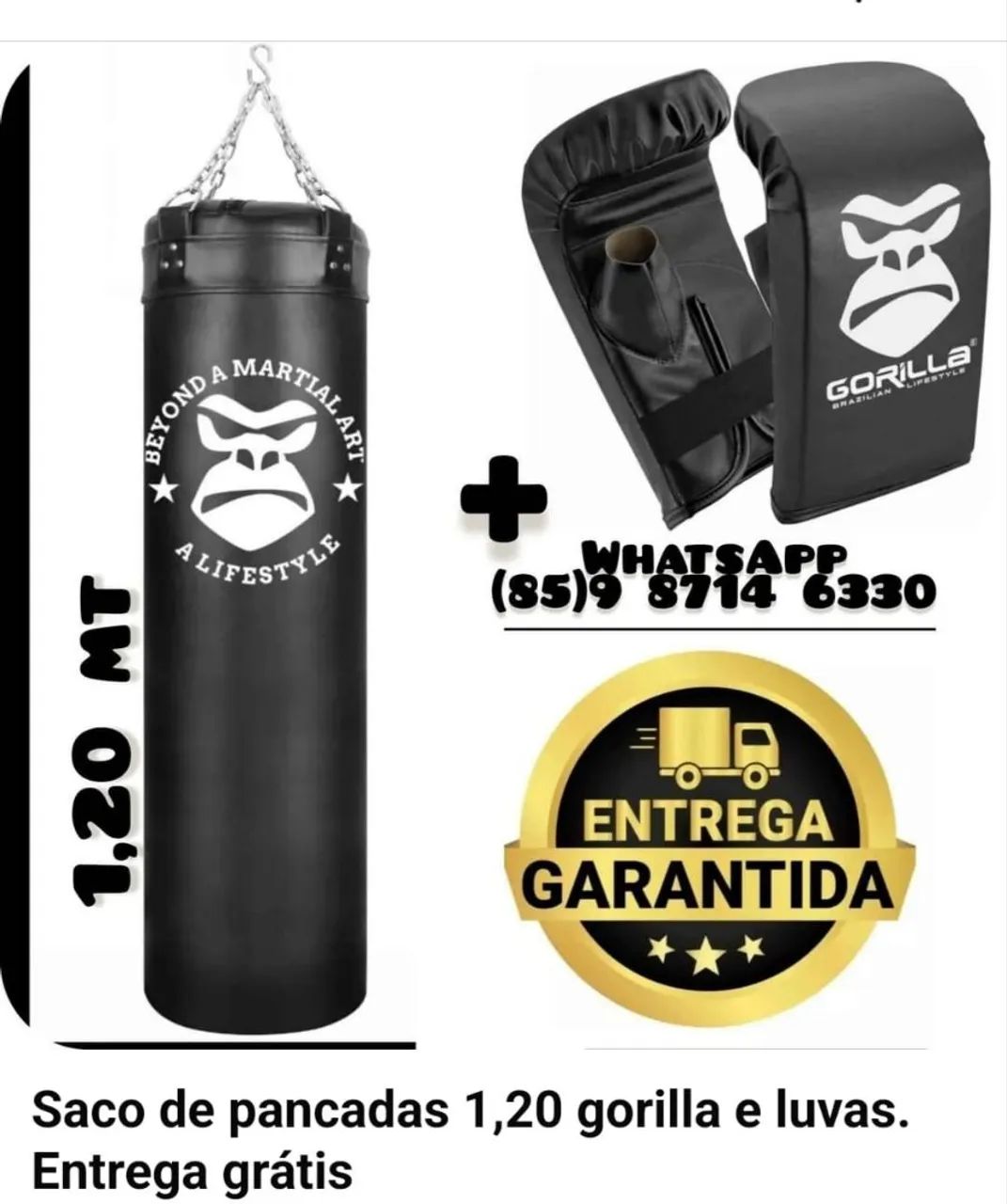 Saco de boxe e pancadas 1,20 mr Gorilla e luvas.  Entrega grátis 