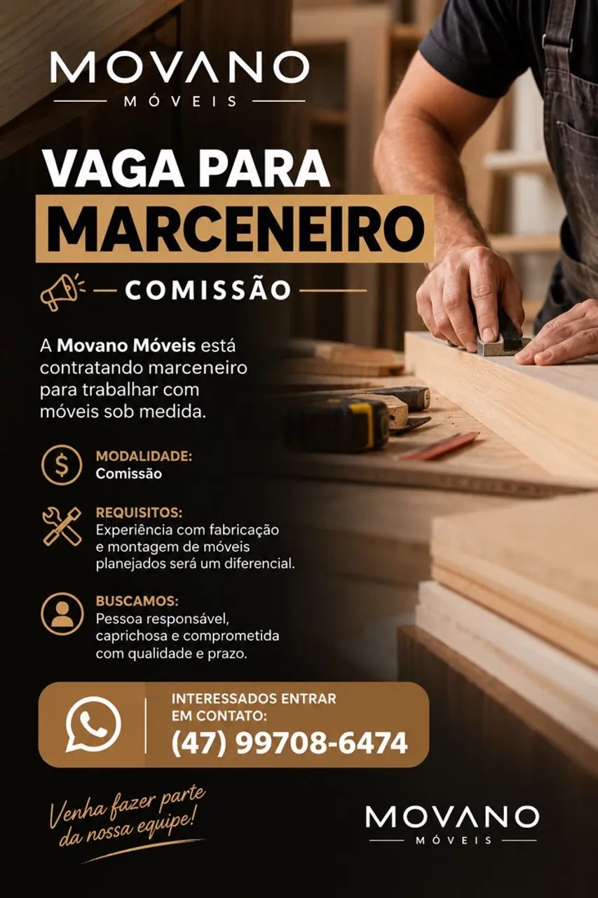 Vaga para marceneiro comissão 