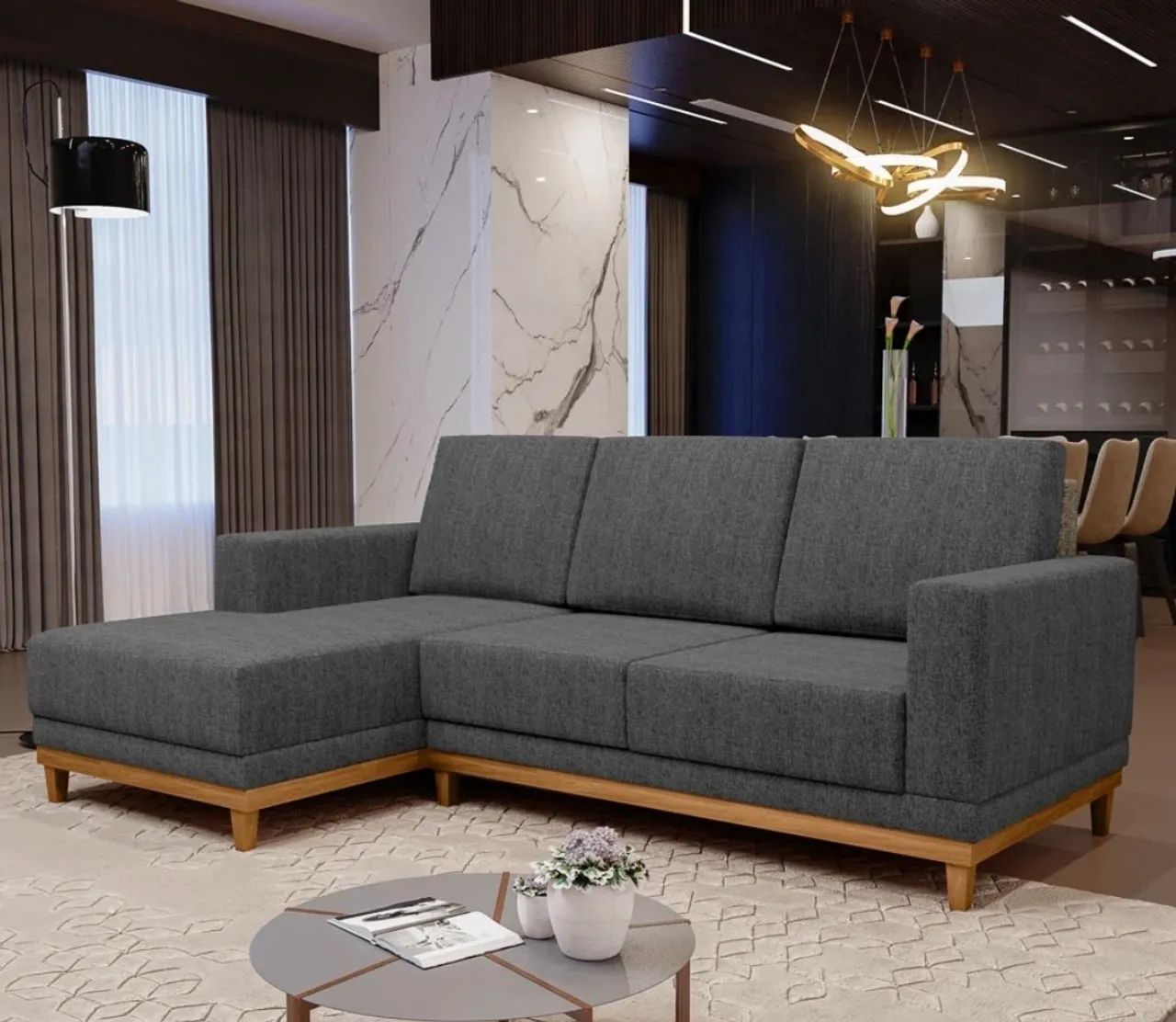 Sofá Chaise De 3 lugares No linho 