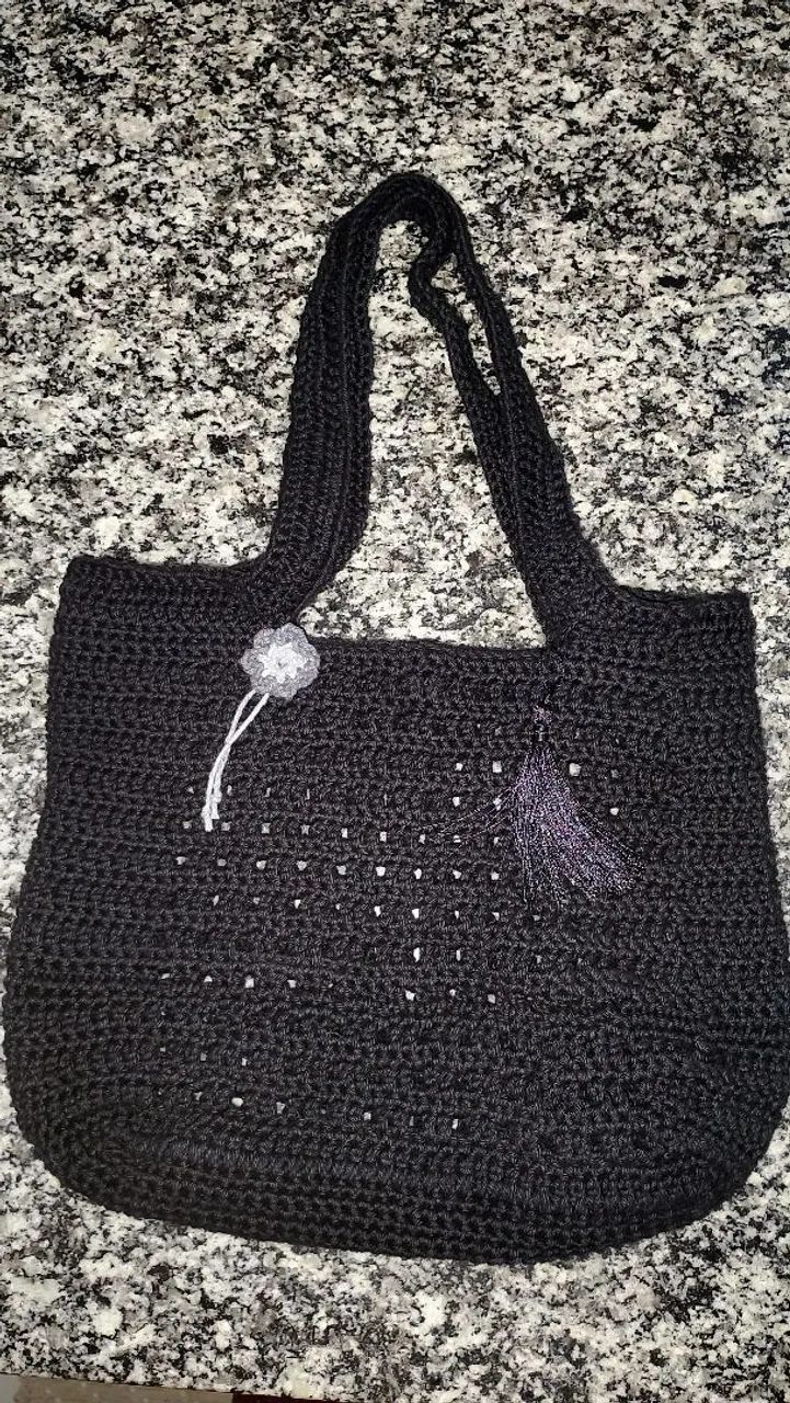 Bolsa crochê praia preta sob medida 