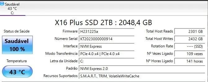 SSD NVMe X16 Plus 2TB PCIe 4.0 x4 | 100% Saúde - Foto 2