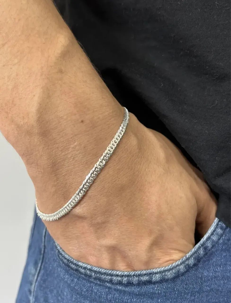 Pulseira De Prata Masculina Elo Duplo 4mm 