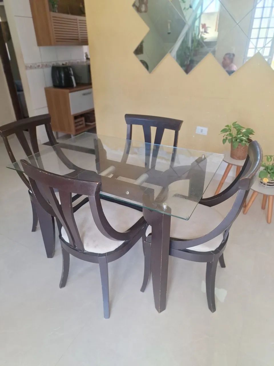 Mesa Madeira Tampo Vidro 