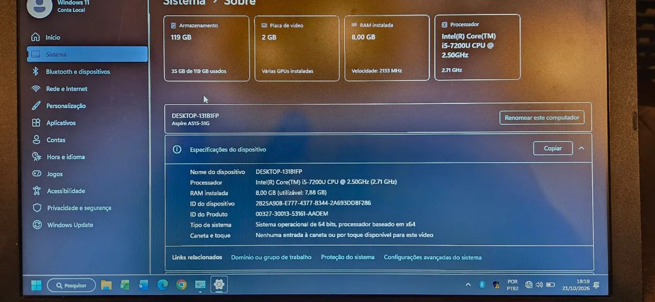Notebook Acer Aspire 