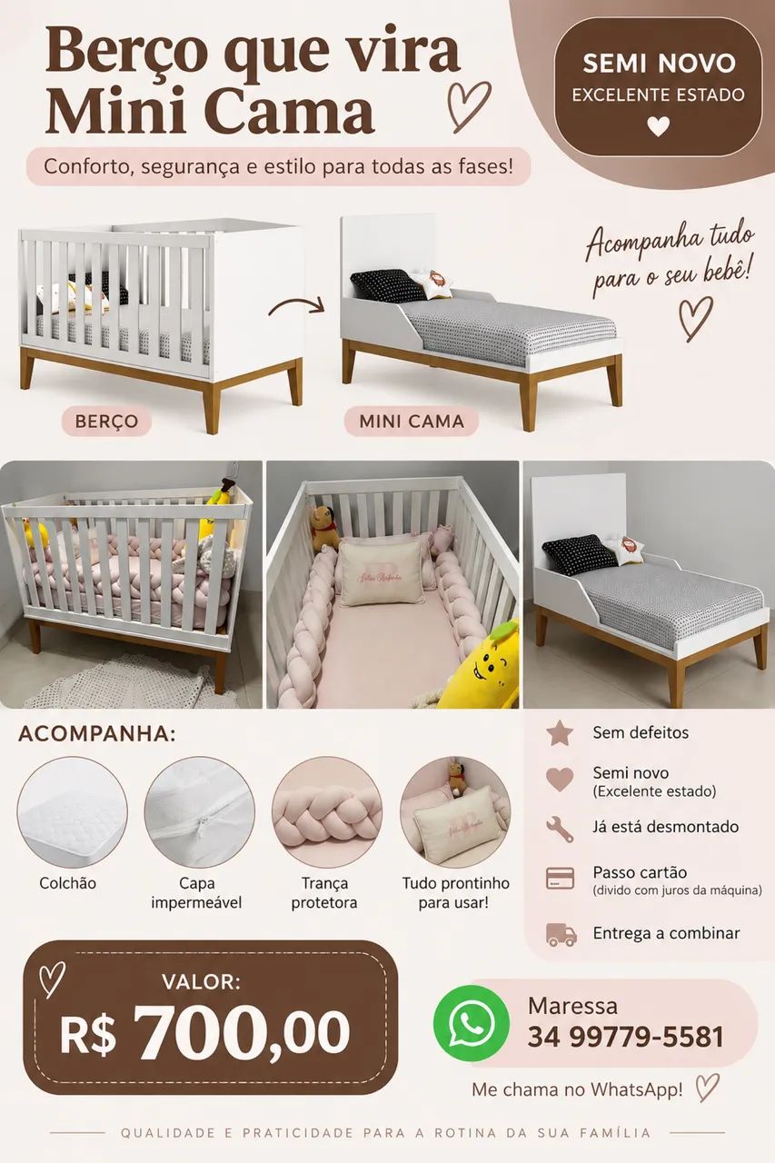 BERÇO QUE VIRA MINI CAMA