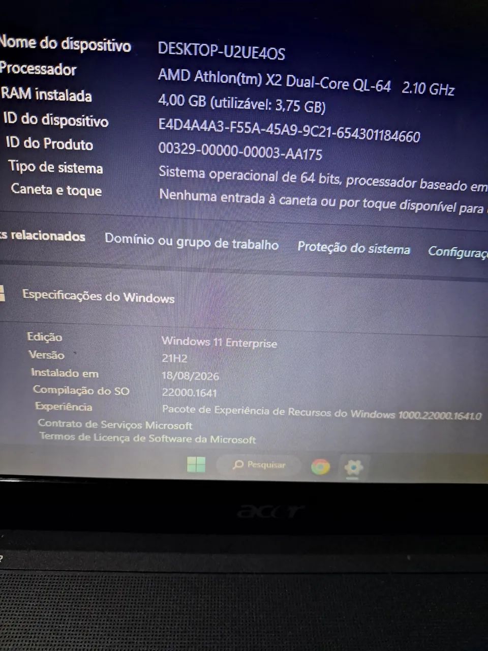 Notebook Acer dual core com 4 de ram  hd de 320 - Foto 2