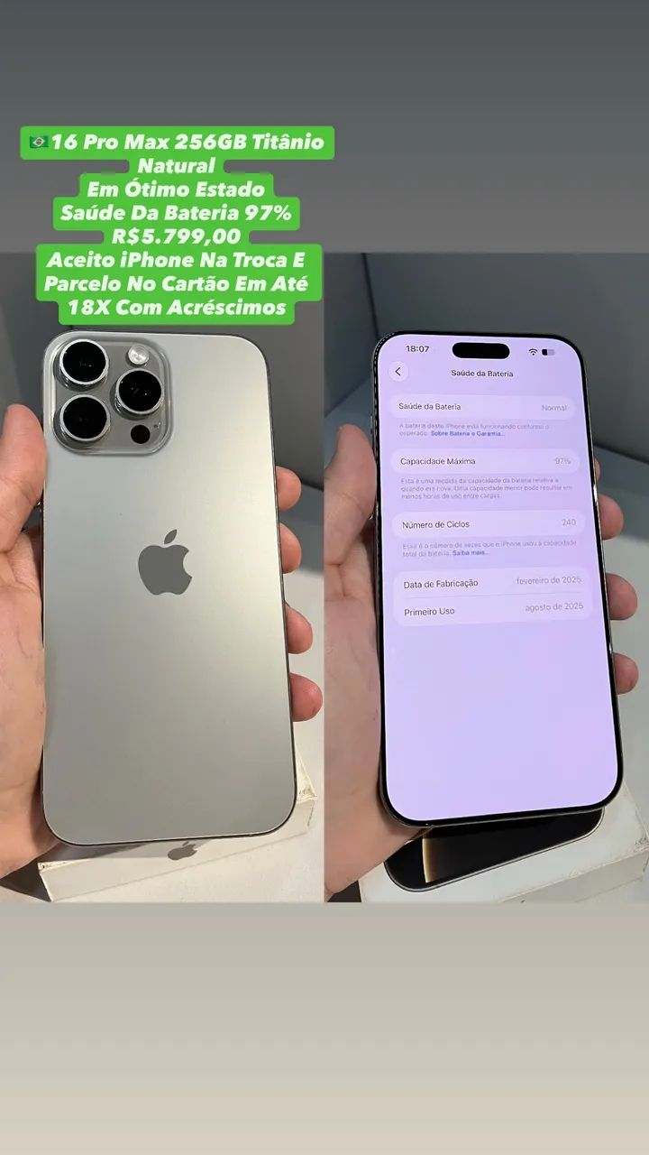 iPhone 16 Pro Max 256GB - Saúde Da Bateria 97% (Usado)