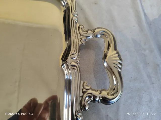 Par de Bandejas Vintage Meridional "Barrôco" Inox 18/8 Anos 70 - Novas na Caixa - Foto 4