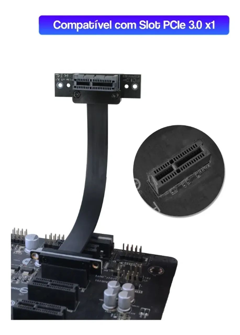 Cabo Riser Extensor Flexível Pci-e 3.0 X1 10cm Para Placa De Rede 90° - Foto 2