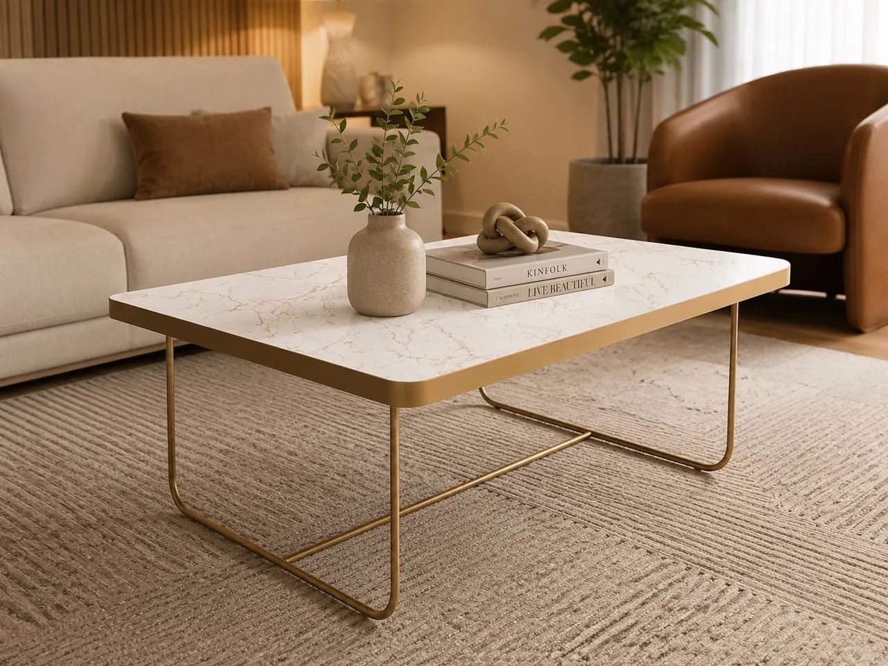 Mesa de centro moderna dourado com marmorizado  - Foto 4