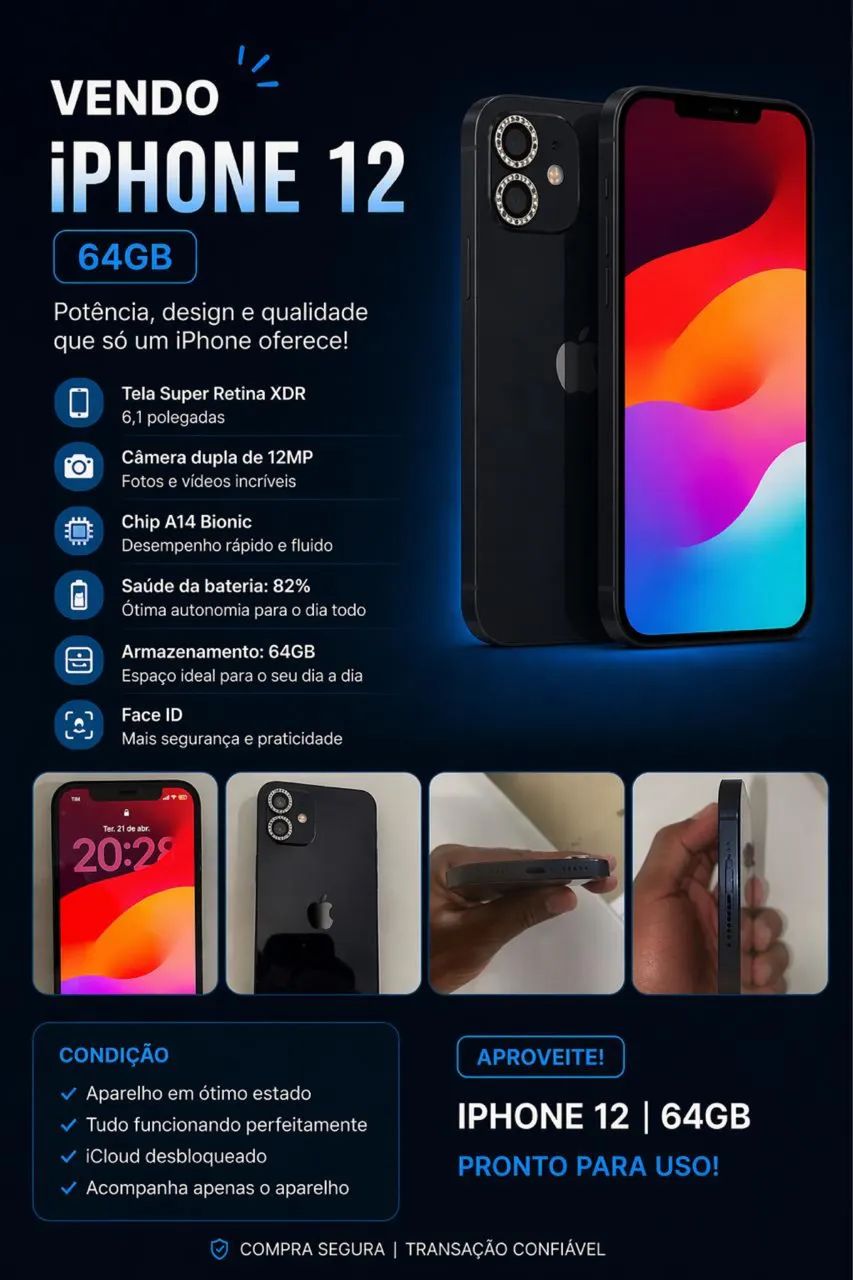iPhone 12 64gb seminovo bem conservado - Celulares e Smartphones