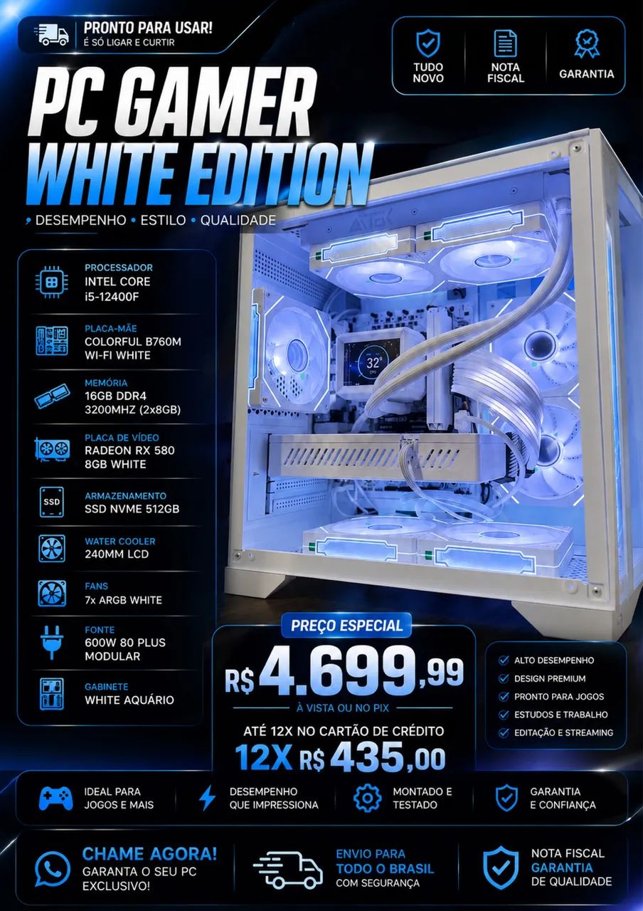 Pc Gamer Full White NOVO com Garantia 