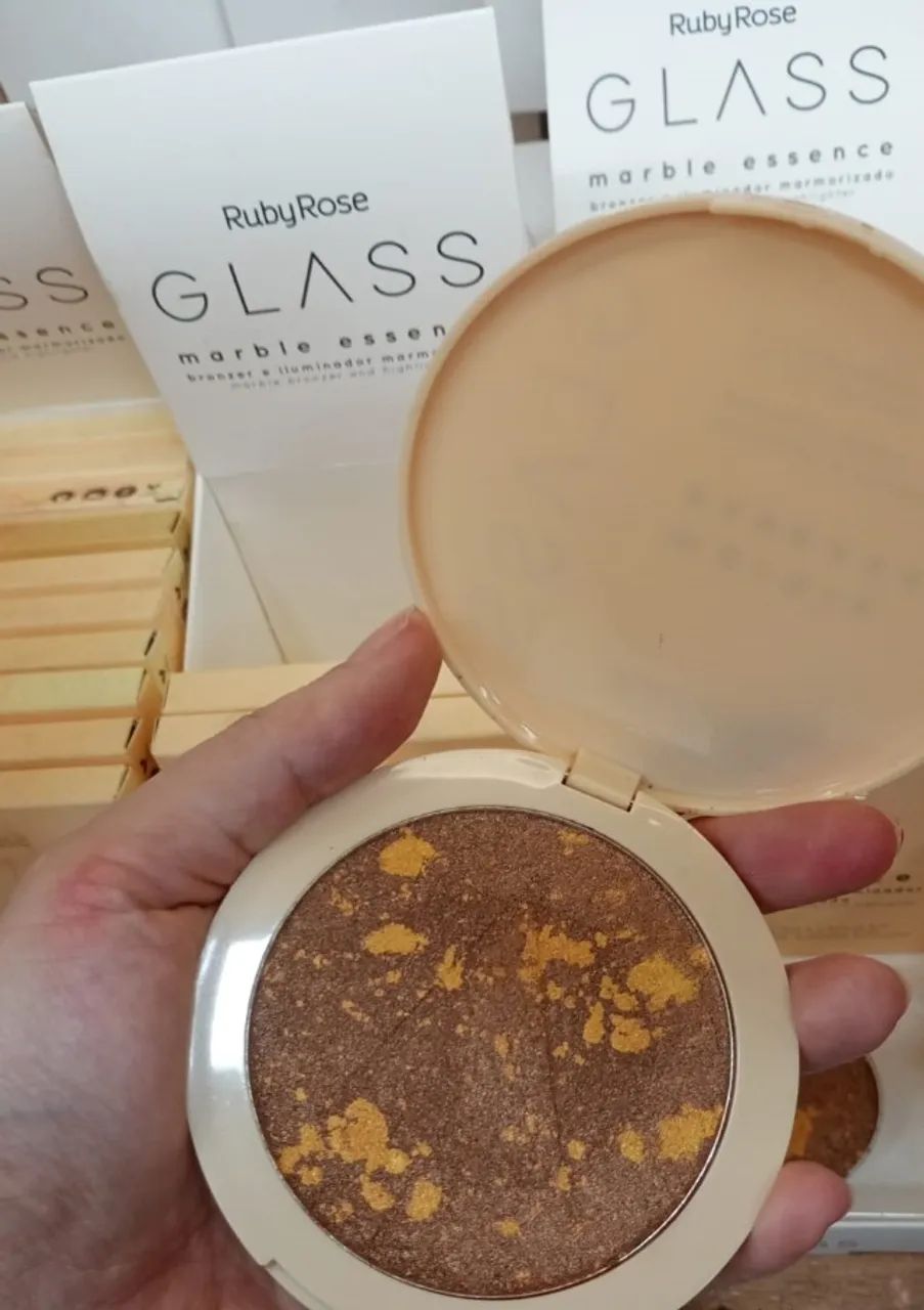 Bronzer e iluminador marmorizado marble linha glass Ruby rose tom 1 e tom 2