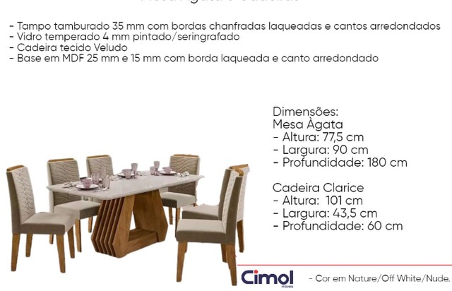 Sala mesa jantar com 6 cadeiras tampo de vidro 
