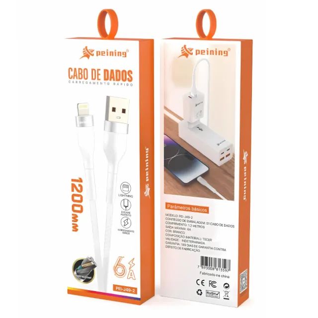 Cabo De Dados Para iPhone Lightning x Usb 1.2m Carregamento Rápido 6A