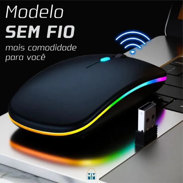 Mouse Sem Fio Recarregável Wireless Bluetooth Com Led - Foto 3