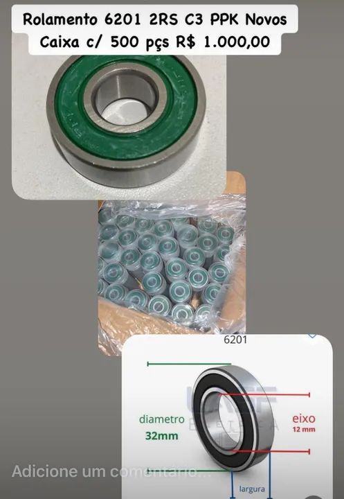 Rolamentos 6201 DDU C3 PPK ( novos) * Caixa c/ 500 peças