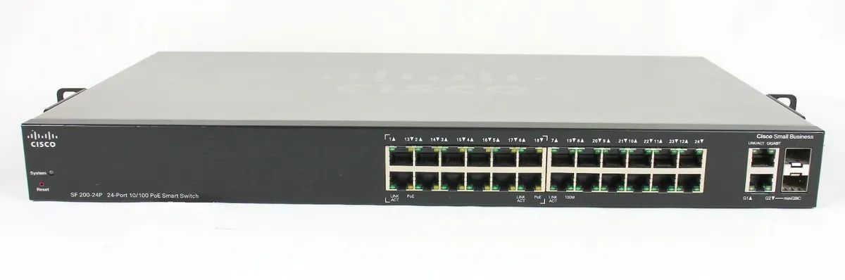 Switch PoE Cisco Gerenciável SF200 24 Portas 10-100 + 2 Gigabit/SFP