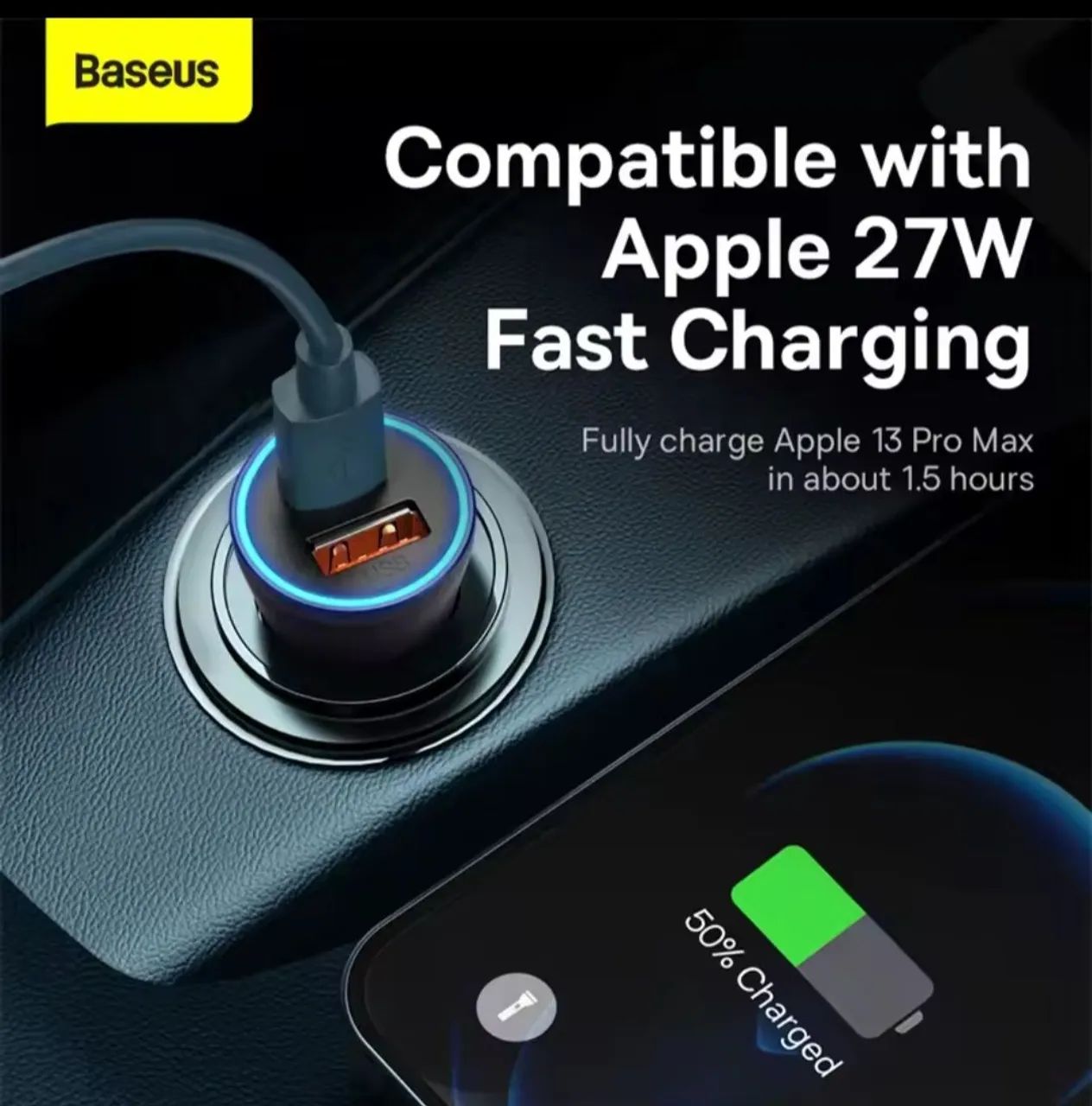 Carregador Veicular Baseus 60W USB-C e USB + Cabo IPhone  - Foto 4