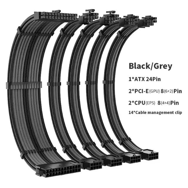 Cabos extensores de fonte Teucer 350mm Preto e Cinza