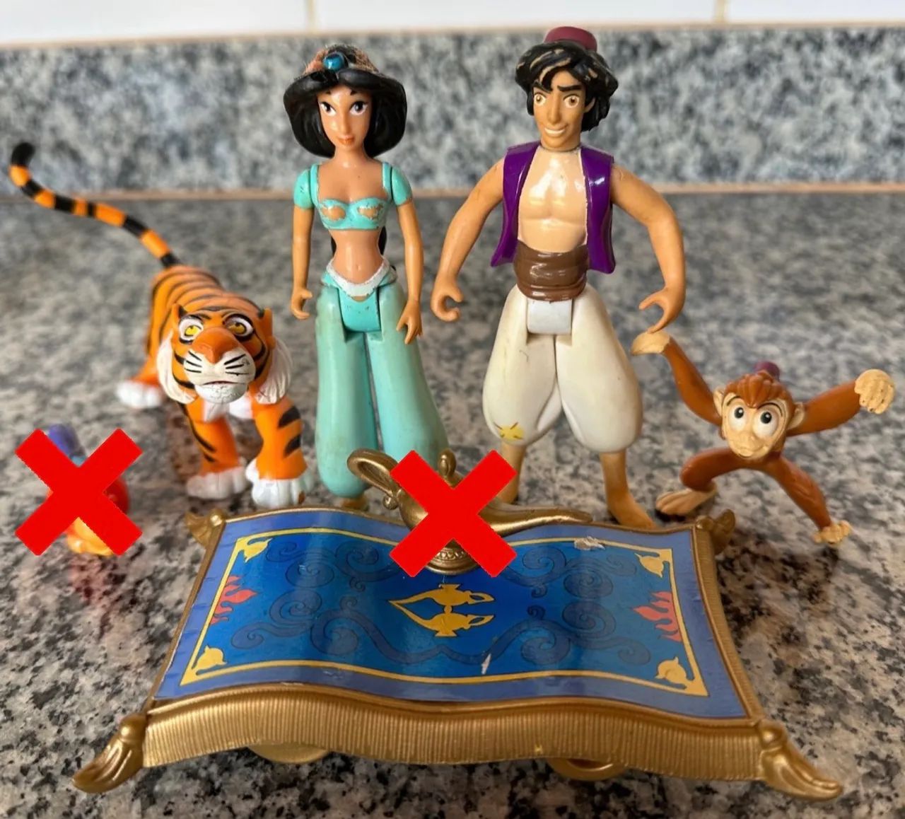 Coleção Aladdin, Jasmine, Abu, tapete e Rajah