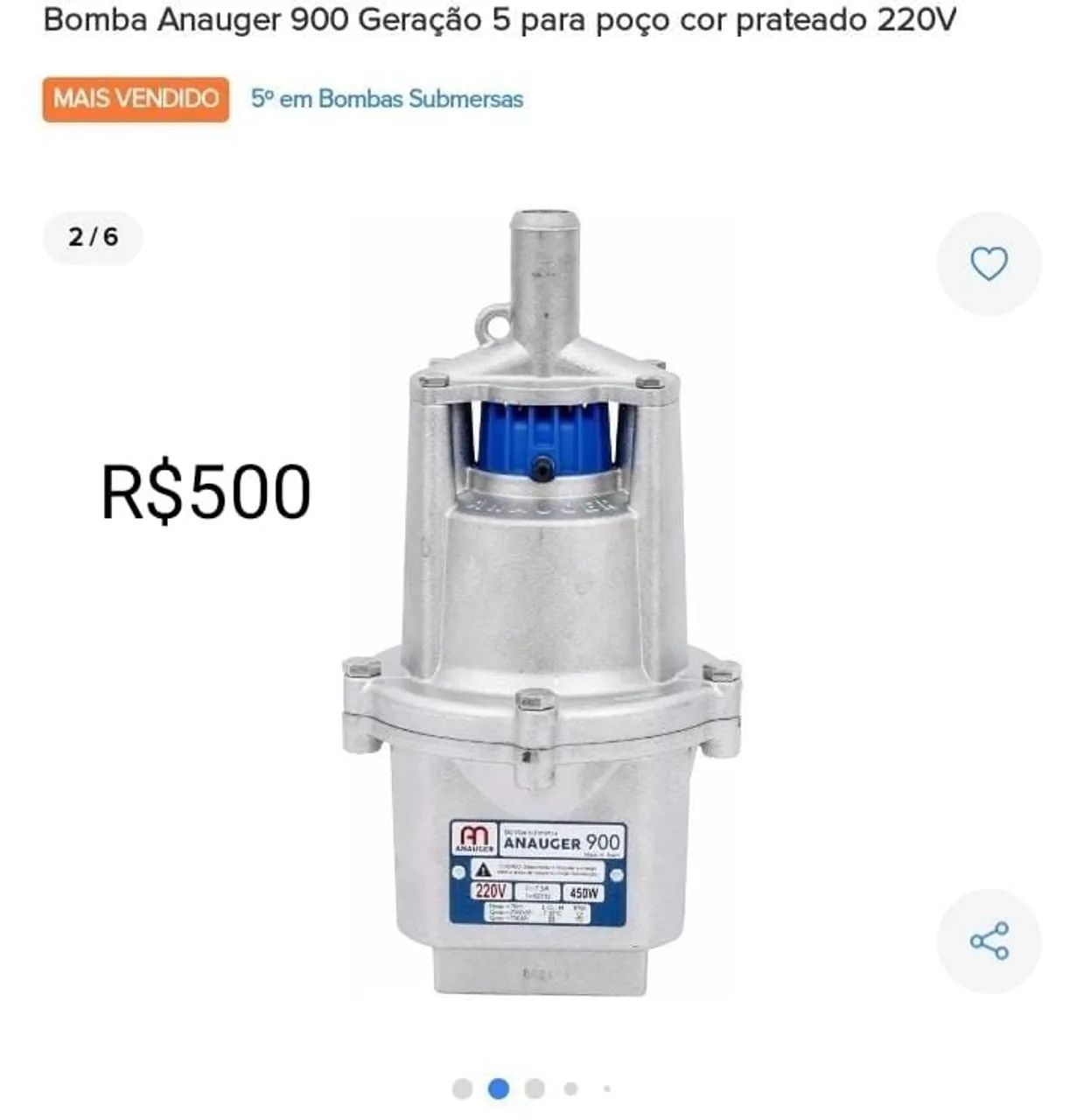 Bomba Anauger 900 Geração 5 para poço cor prateado 220V