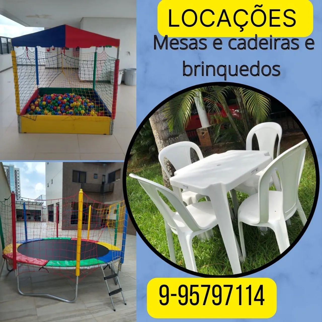 Aluguel de mesas e cadeiras / Aluguel de pula Pula e  casinha de bolinha 