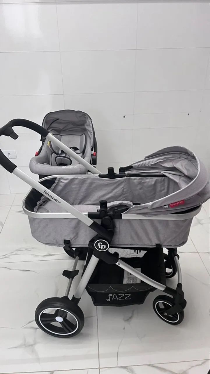 Carrinho De Bebê 2 em 1 Jazz Cinza Moisés e Bebê Conforto  Fisher Price - Foto 4