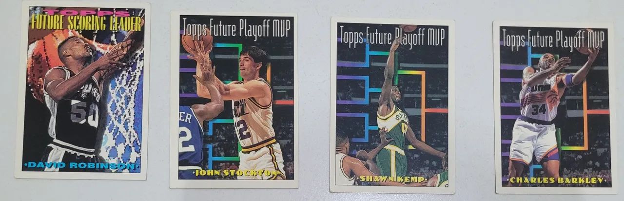 Lote com 7 cards NBA future playoff MVP Barkley Olajuwon Robinson Ewing Stockton Kemp - Foto 3