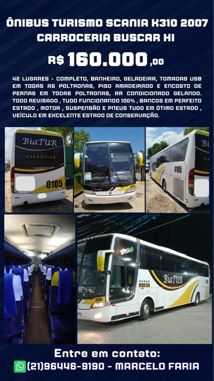 ÔNIBUS DE TURISMO - SCANIA K310 ANO 2007- CARROCERIA BUSSCAR HI - IMPECÁVEL RARIDADE  - Foto 2