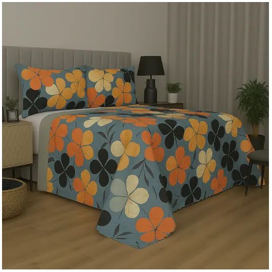 Conjunto Lea: Cobre-leito Bouti de Microfibra Ultrassonic Estampado + 2 Porta-Travesseiros