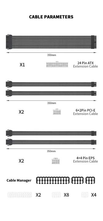 Cabos extensores de fonte Teucer 350mm Preto e Cinza - Foto 2