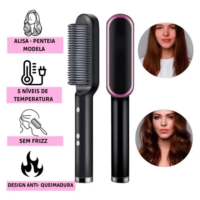 Escova 3 em 1 Alisadora Profissional Turbo Hair 110/220v Bivolt - PAGUE NA ENTREGA