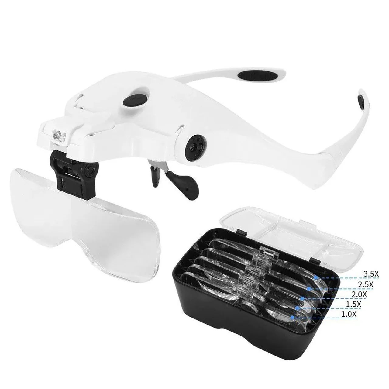 Lupa de Cabeça óculos Profissional com 5 lentes e 2 LEDs recarregáveis - Foto 2