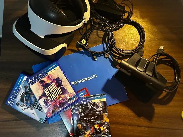 Kit PS VR (Óculos de Realidade Virtual PS4) + 4 Jogos + Manual - Defeito na Fonte