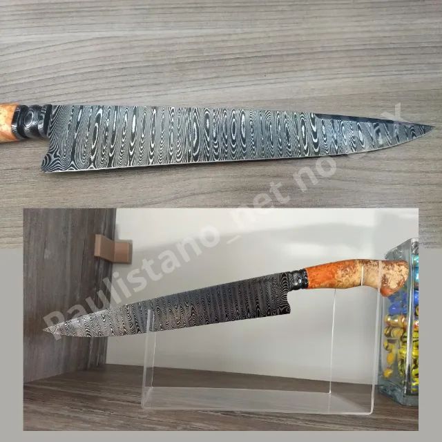 Faca gaúcha em aço damasco 9 polegadas cutelaria artesanal Fagner Adlung - Foto 2