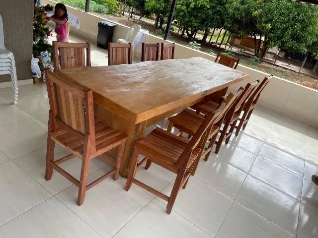 Mesa de madeira 3mts com 10 cadeiras - Foto 5