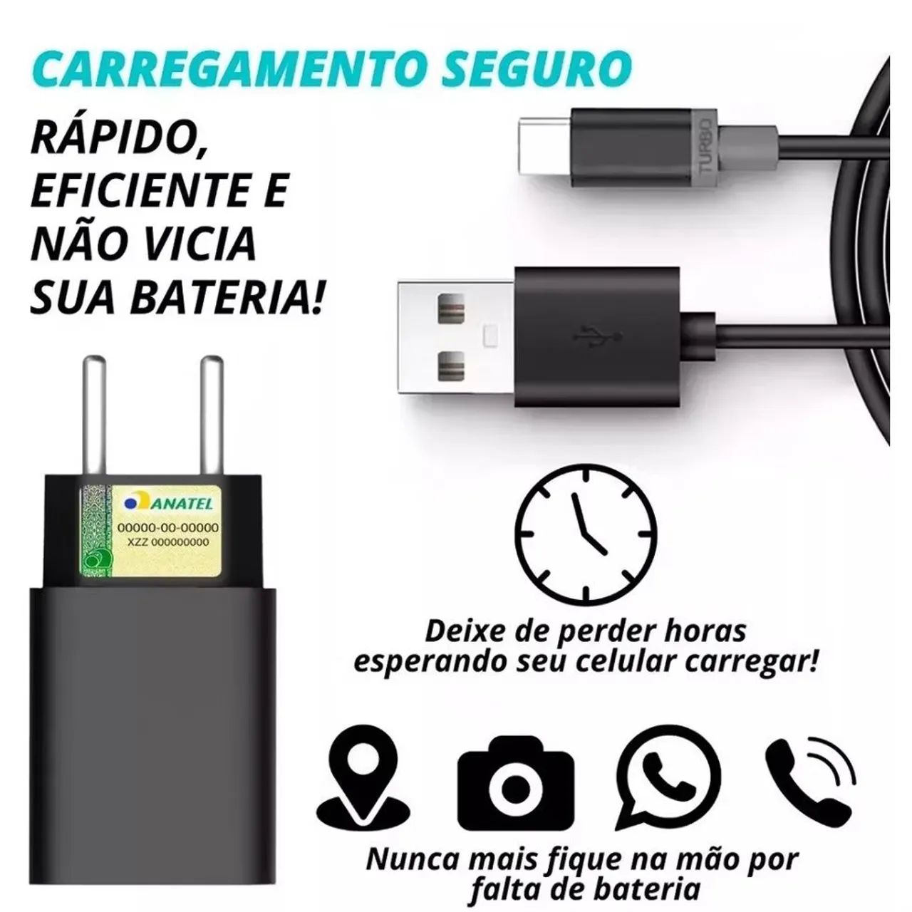 Carregador Turbo Rápido e Seguro para Celular