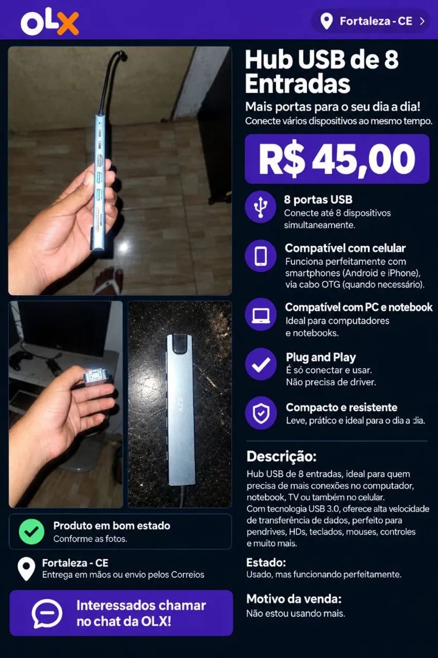 HUB USB DE 8 PORTAS