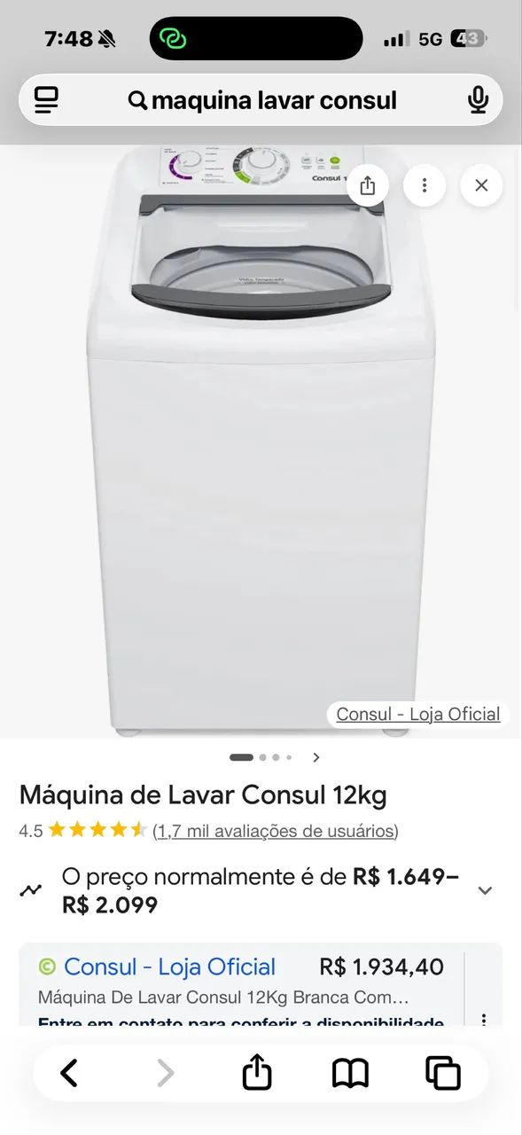 Máquina de lavar cônsul 12kg nova 