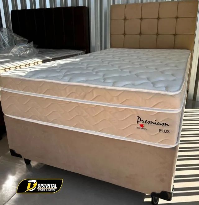 Conjunto Cama Box Casal Molas Ensacadas Bege Pronta Entrega