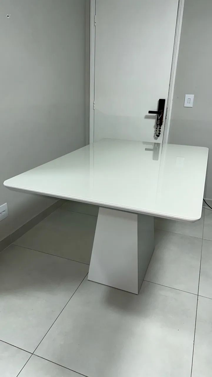 Mesa de Jantar Retangular Branca com Tampo de Vidro - Foto 3