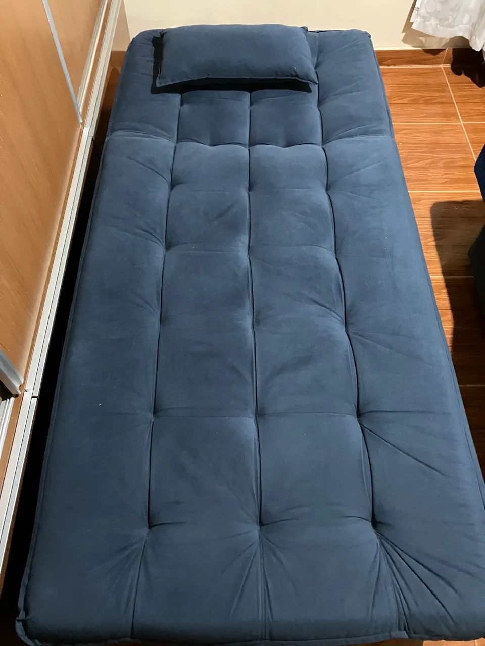 Sofá cama chaise divã azul solteiro - Foto 4
