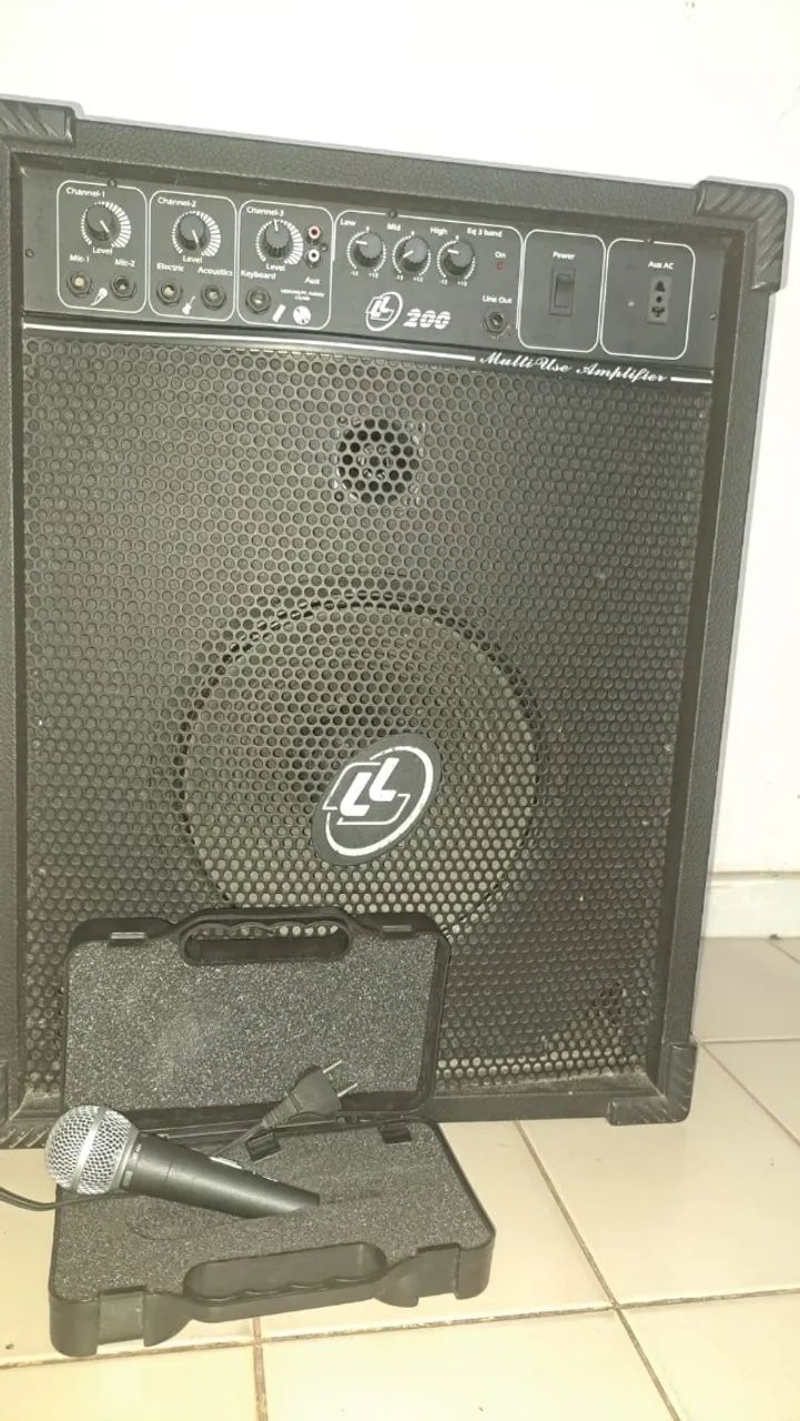 CAIXA AMPLIFIVADORA + MICROFONE + SUPORTE P/MICROFONE - Foto 2